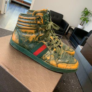 Gucci Burnished Effect Leather High Tops Green